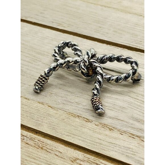 Tiffany & Co Sterling Silver 925 18K 750 Twisted Rope Bow Brooch - Picture 4 of 8